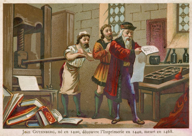 Cartão de comércio representando Johann Gutenberg de French School