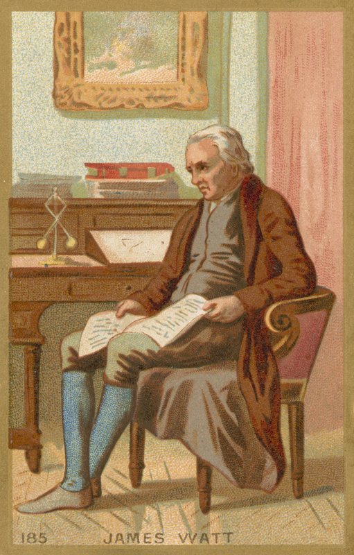 Cartão de comércio representando um retrato de James Watt de French School
