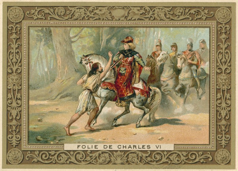 Cartão comercial representando um ataque ao rei Carlos VI da França de French School