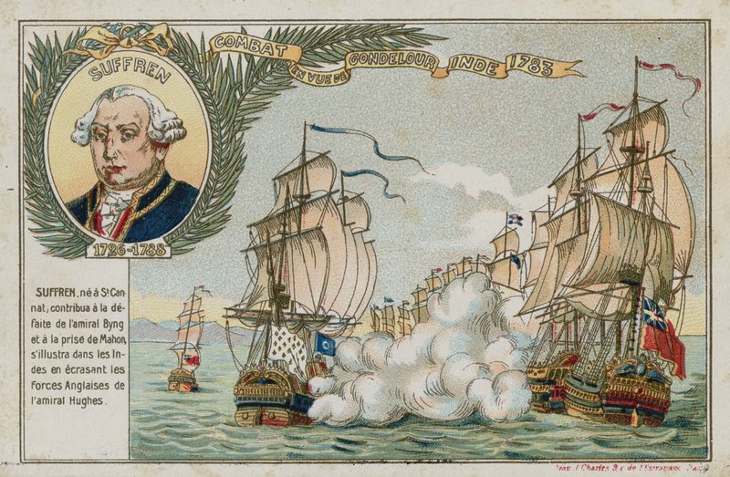Cartão de comércio com uma imagem representando uma batalha naval de French School