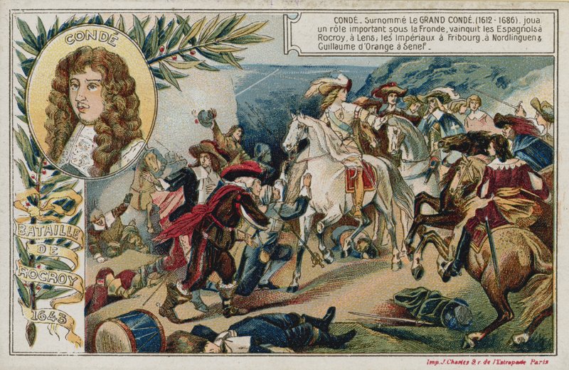 Cartão de comércio com uma imagem representando a batalha de Rocroi de French School
