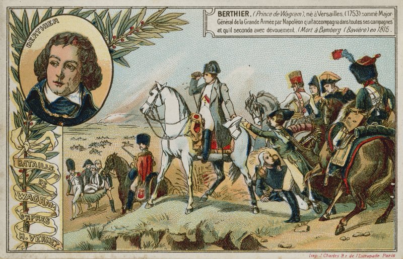 Cartão de comércio com uma imagem representando a batalha de Wagram de French School