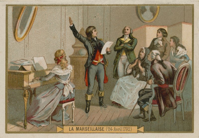 Cartão de comércio com uma imagem de Rouget de Lisle de French School