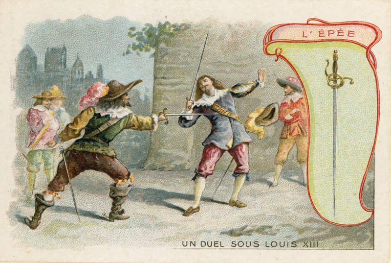 Cartão de comércio com uma imagem de uma espada de French School