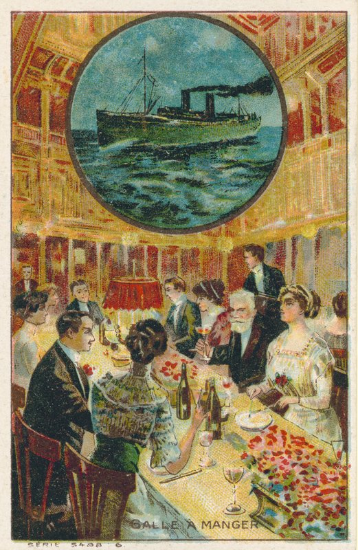 Cartão de comércio com uma imagem da sala de jantar de French School