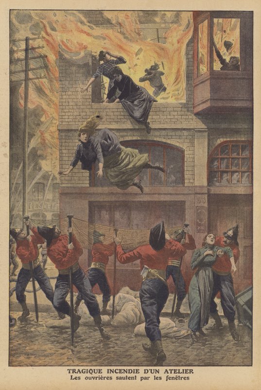 Trágico incêndio em uma oficina em Newark, New Jersey (cor litho) de French School