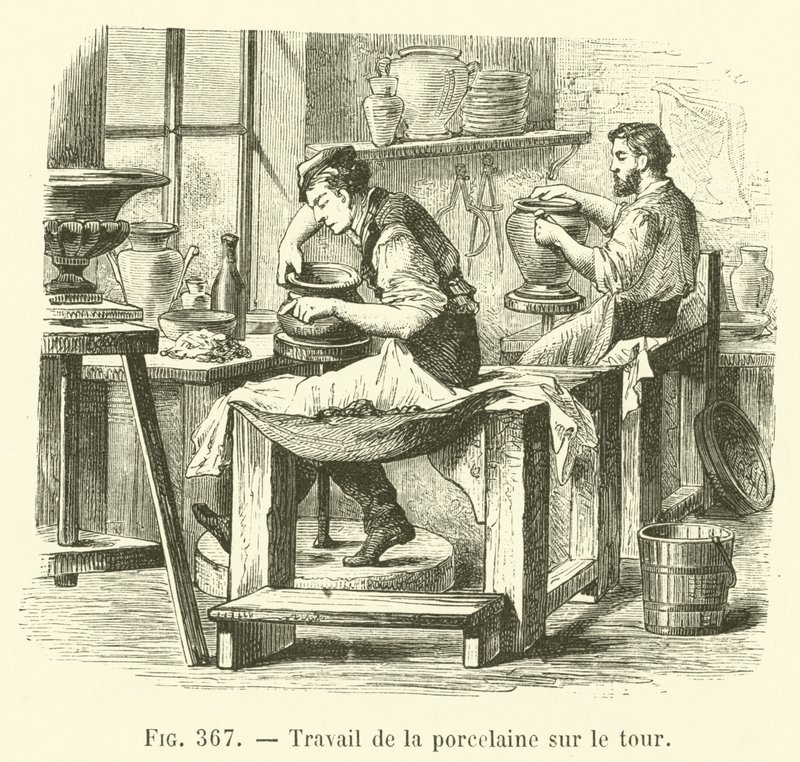 Trabalho de porcelana no torno (gravura) de French School