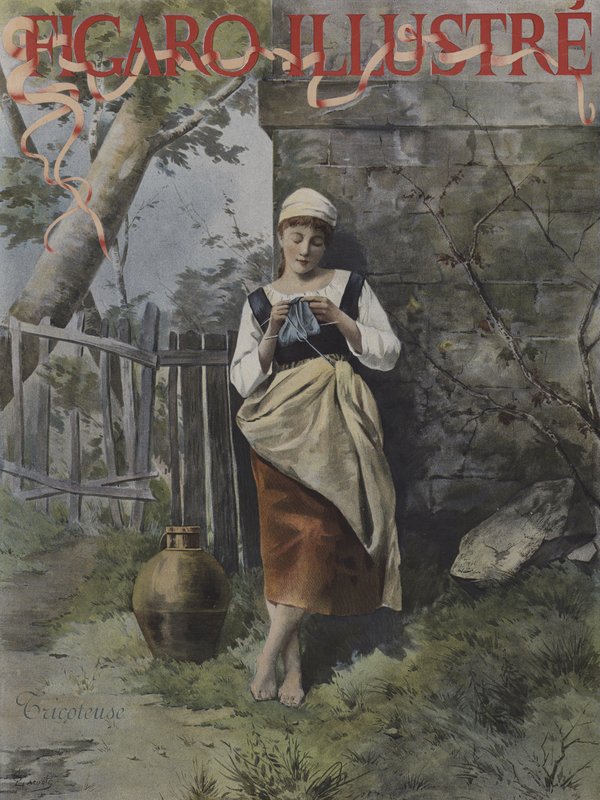 Tricoteuse (Tricoteuse). Capa de Le Figaro Illustre, setembro de 1896 (cor litho) de French School