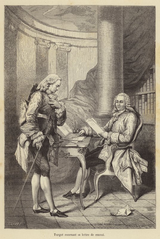 Turgot a receber a sua carta de despedimento (gravura) de French School