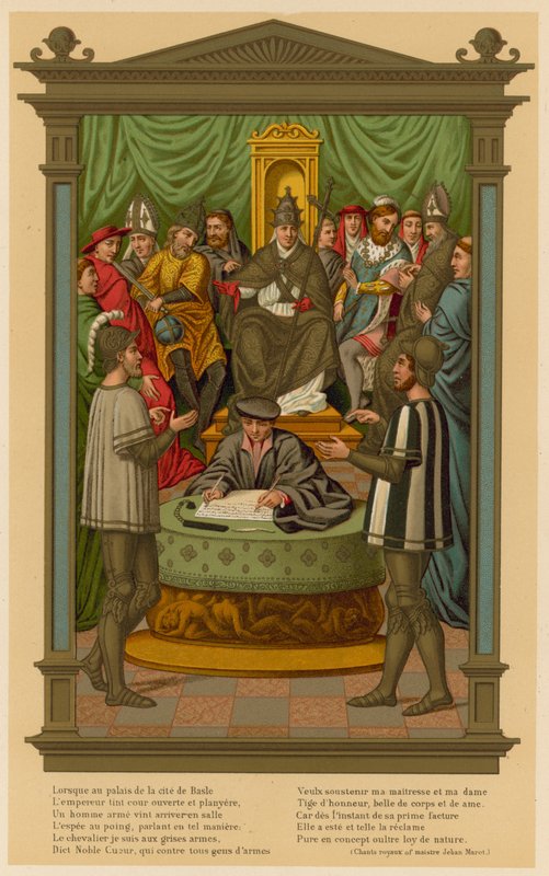 Dois Chevaliers segurando um argumento sobre a Imaculada Conceição de French School