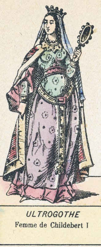 Ultrogothe, Femme de Childebert I (gravura colorida) de French School