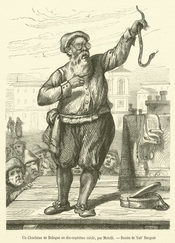 Um charlatão bolonhesa no século XVII (gravura) de French School