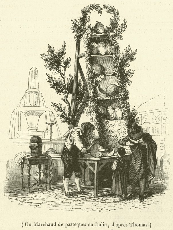 Un Marchand de pasteques en Italie (gravura) de French School