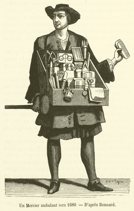 Um Mercier itinerante por volta de 1680 (gravura) de French School