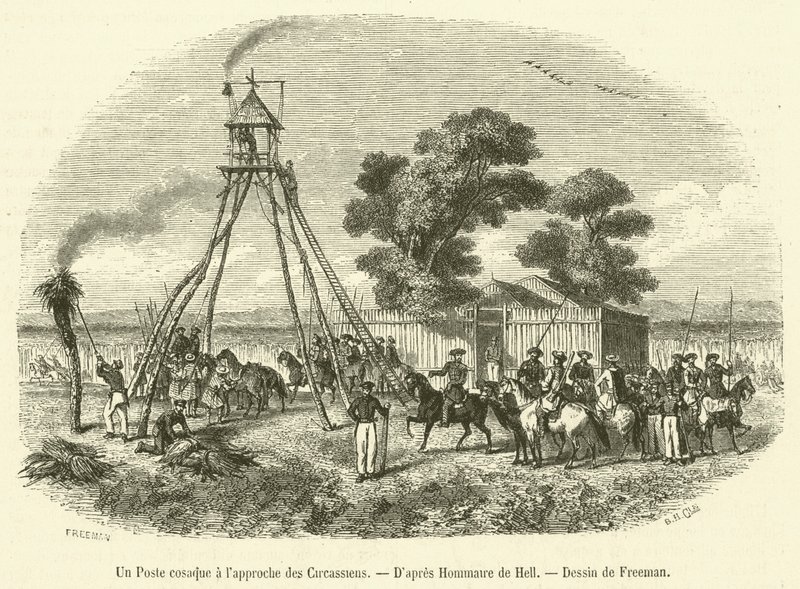 Um posto cossaco na aproximação dos Circassianos (gravura) de French School
