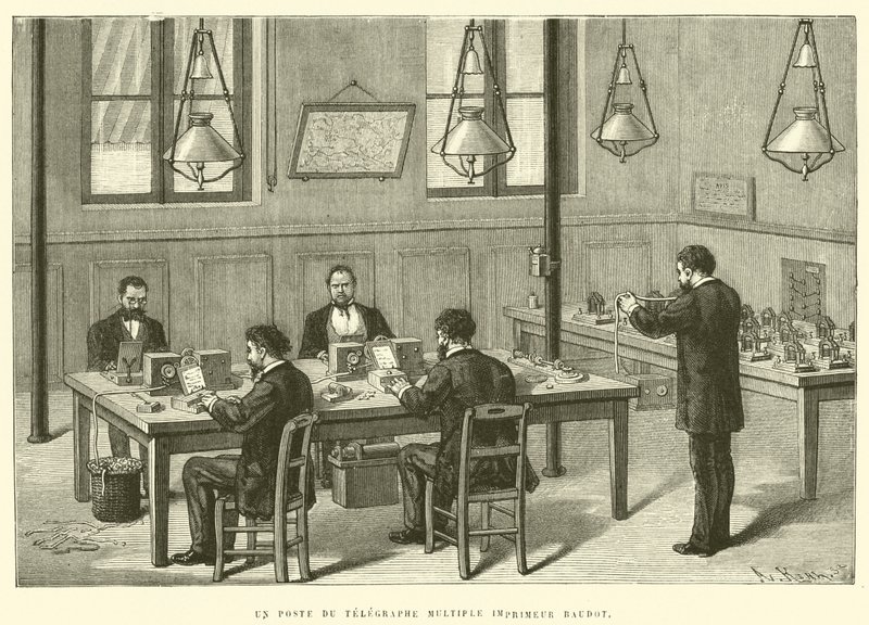 Um Post da Impressora Múltipla Telegráfica Baudot (gravura) de French School