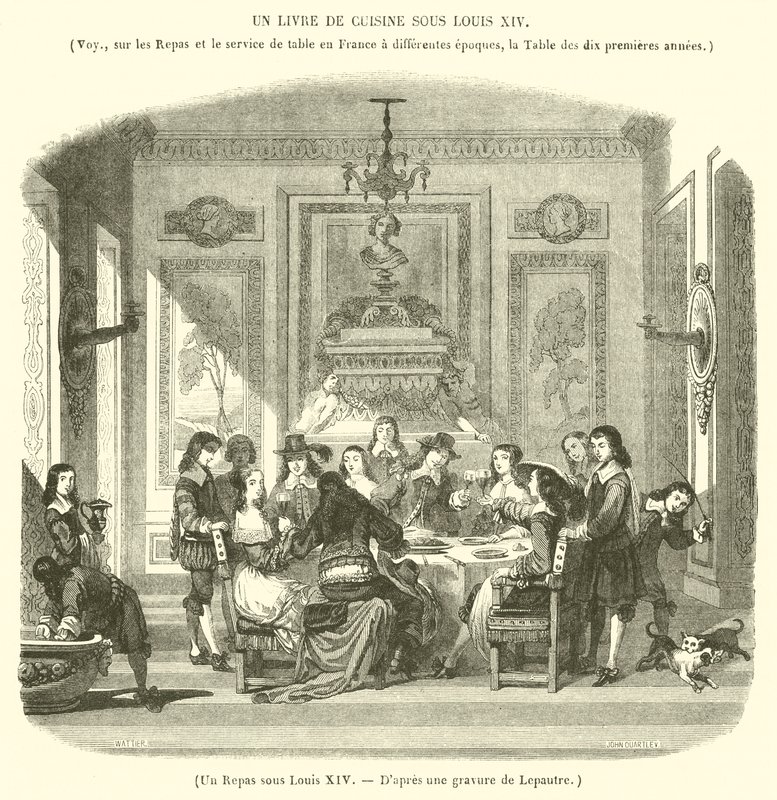 Uma refeição sob Louis XIV (gravura) de French School
