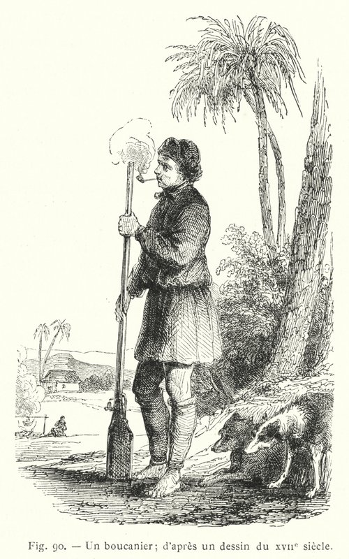 Um bucaneiro; de um desenho do século XVII (gravura) de French School