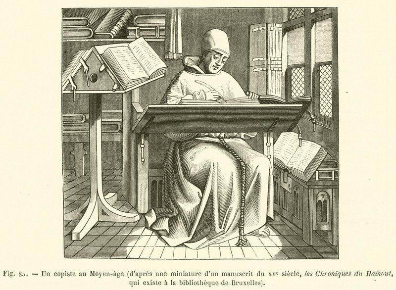 Um copista na Idade Média (gravura) de French School