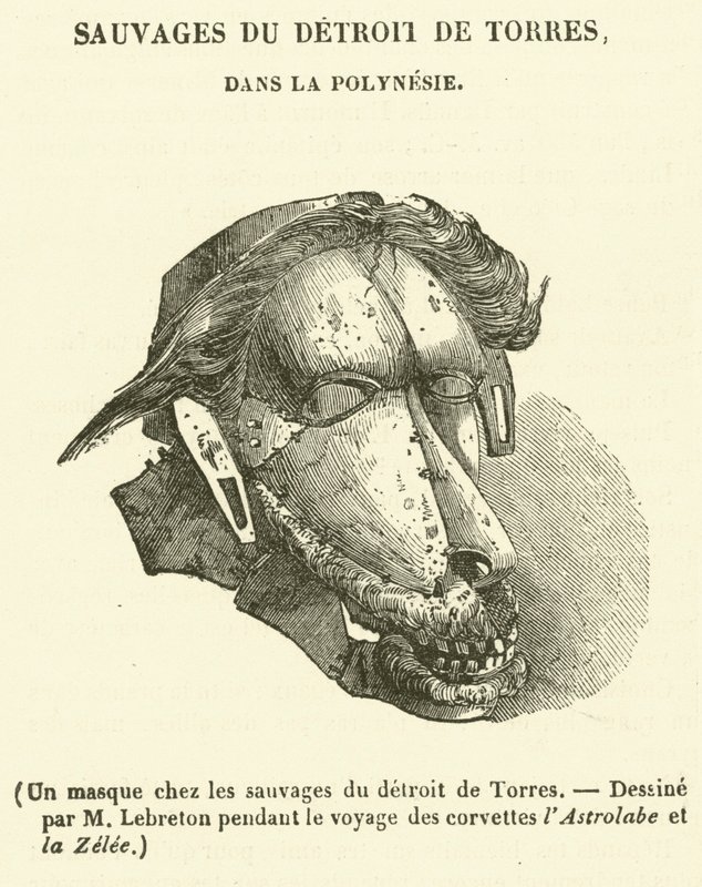 Uma máscara entre os selvagens do Estreito de Torres (gravura) de French School