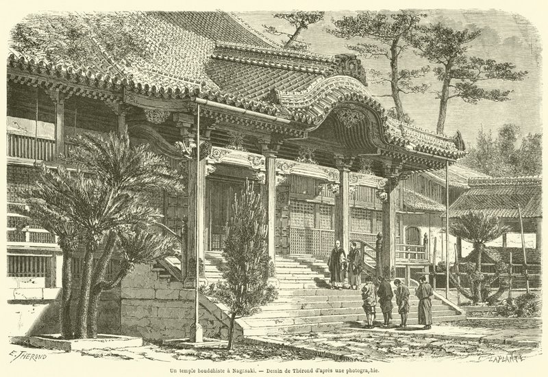 Um templo budista em Nagasaki (gravura) de French School