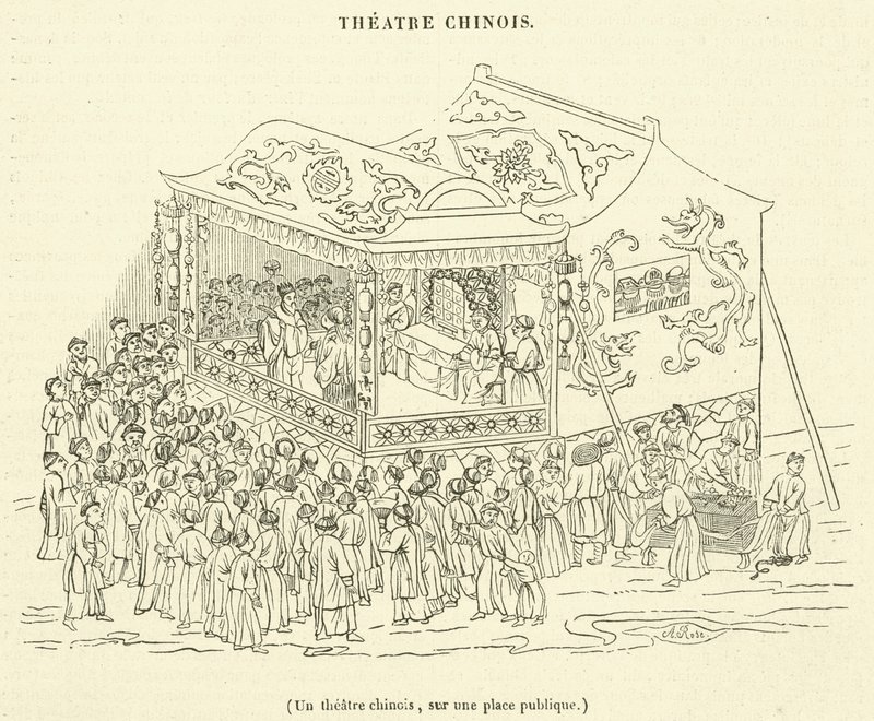 Um teatro chinês, numa praça pública (gravura) de French School