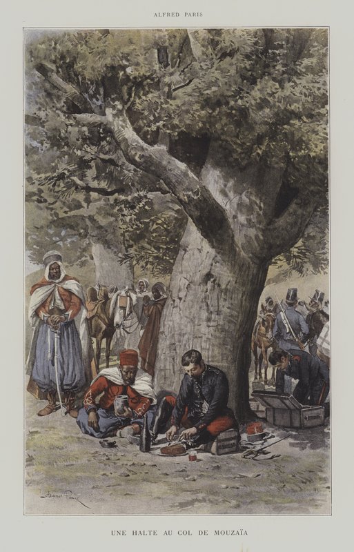 Uma parada no Passo Mouzaia (cor litho) de French School