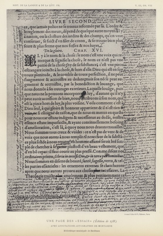 A Page From The Essays, 1588 Edition, With Autograph Annotations By Montaigne (litho) de French School