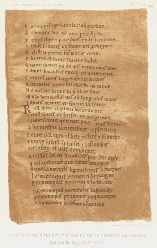Uma Página do Oxford Manuscript Of The Song Of Roland (cor litho) de French School