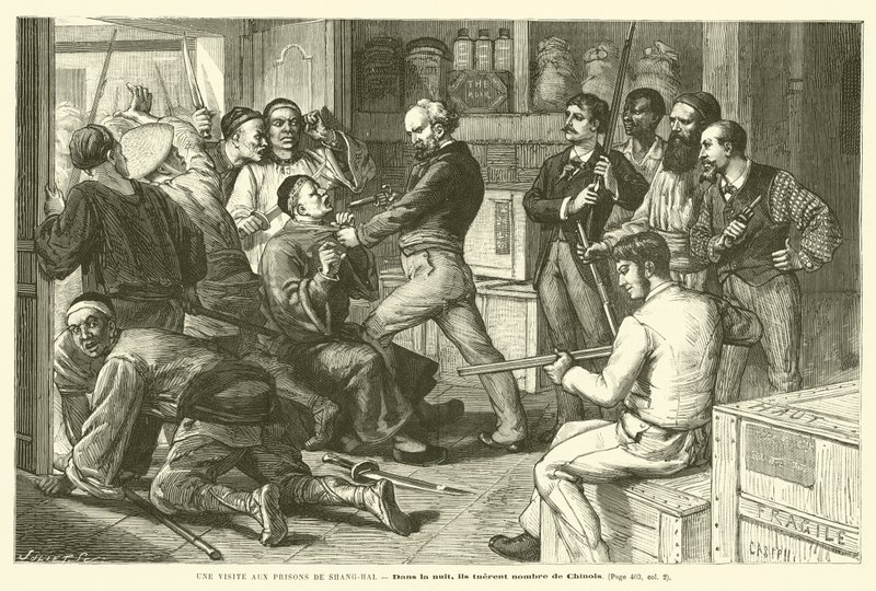 Uma visita às prisões de Shang-Hai (gravura) de French School