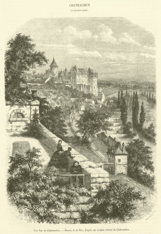 Uma Vista de Chateaudun (gravura) de French School