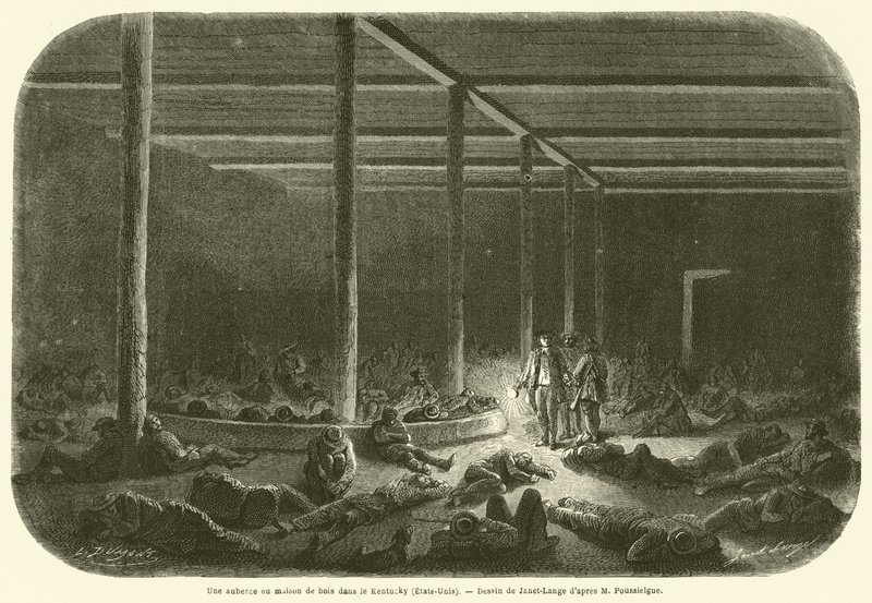 Uma pousada ou casa de madeira no Kentucky (EUA) (gravura) de French School