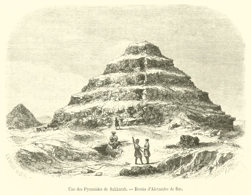 Uma das Pirâmides de Sakkarah (gravura) de French School