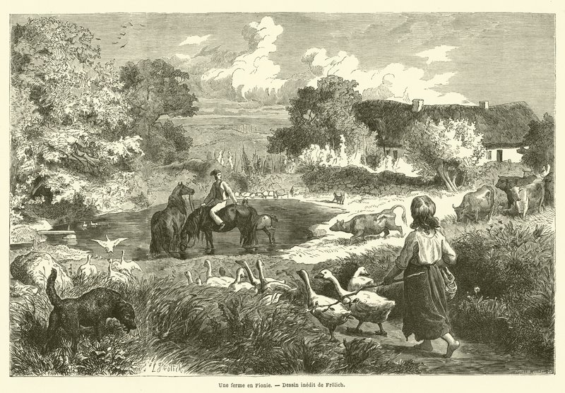Uma fazenda em Fionie (gravura) de French School