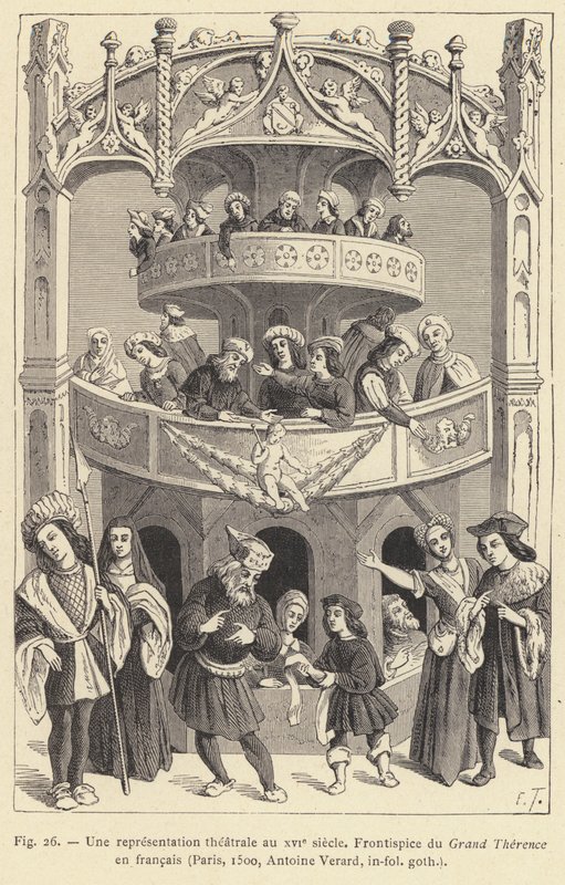 Uma representação teatral no século XVI (gravura) de French School