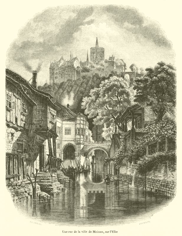Uma rua na cidade de Meissen no Elba (gravura) de French School