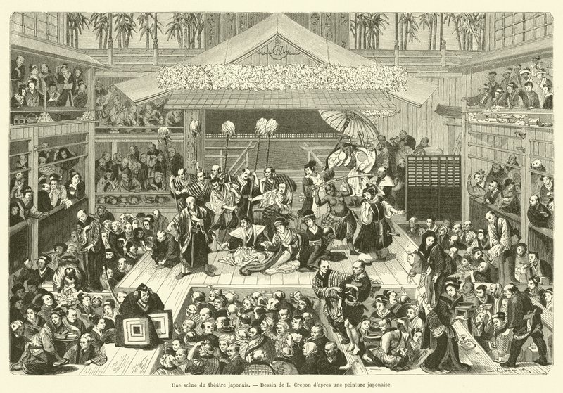 Uma cena do teatro japonês (gravura) de French School