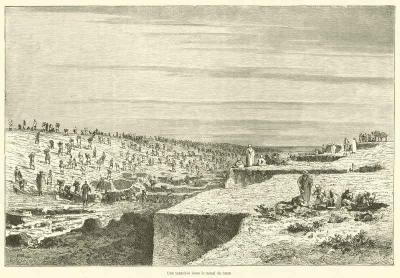 Uma fatia no Canal de Suez (gravura) de French School