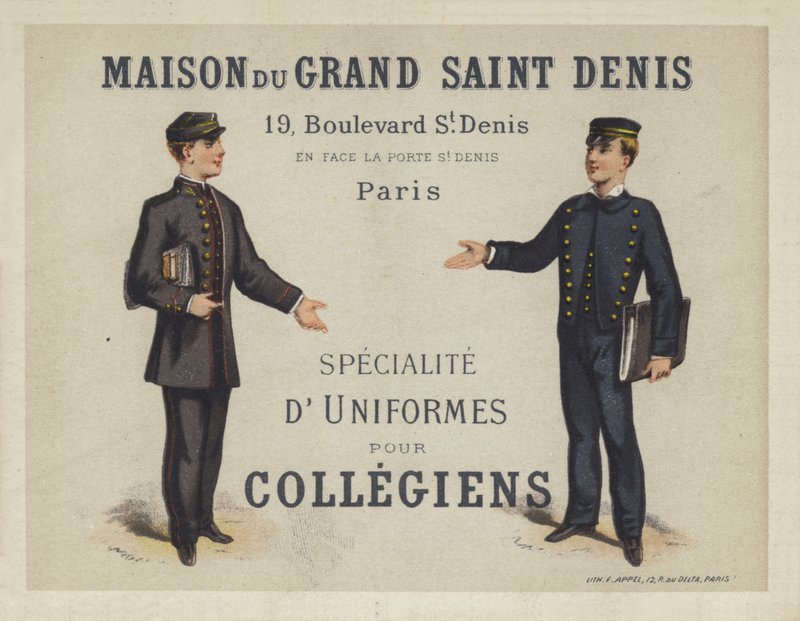 Uniformes para Colegas Franceses, advertisement para Maison du Grand Saint Dennis de French School