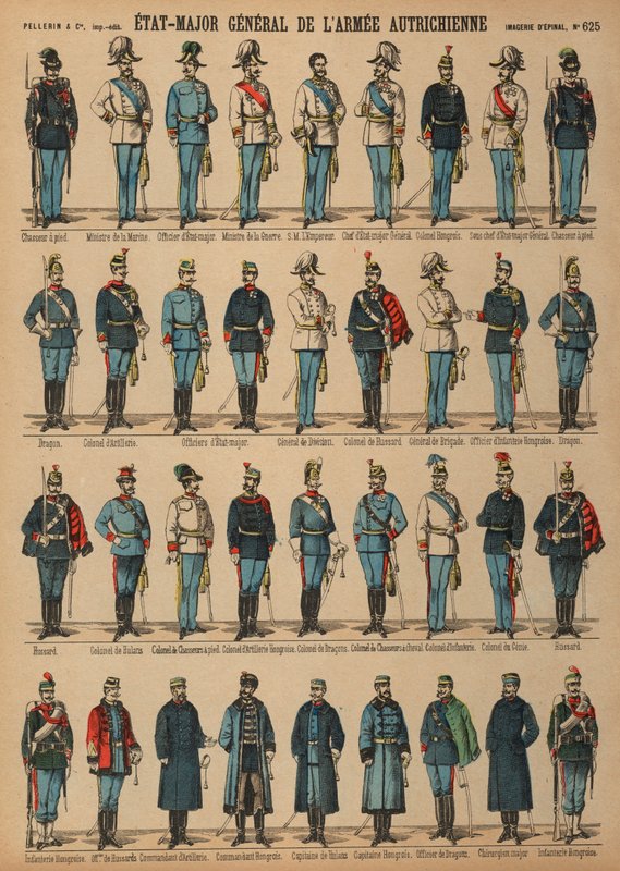 Uniformes do Exército Austro-Húngaro (gravura colorida) de French School