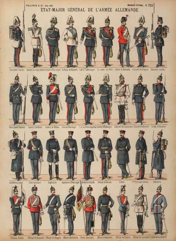 Uniformes do exército alemão (gravura colorida) de French School
