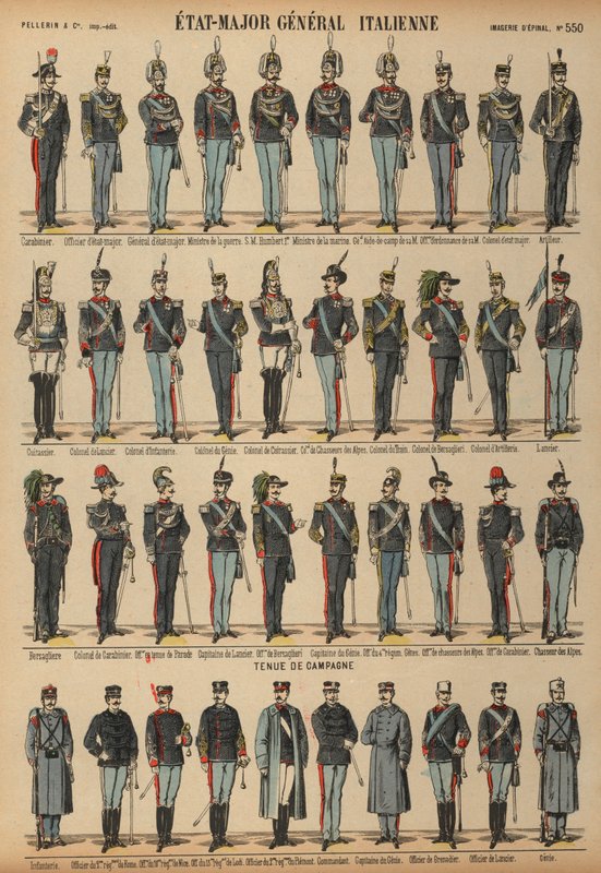 Uniformes do Exército Italiano (gravura a cores) de French School