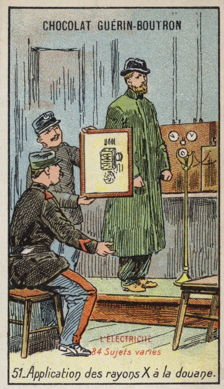 Utilização de raios X na alfândega (chromolitho) de French School