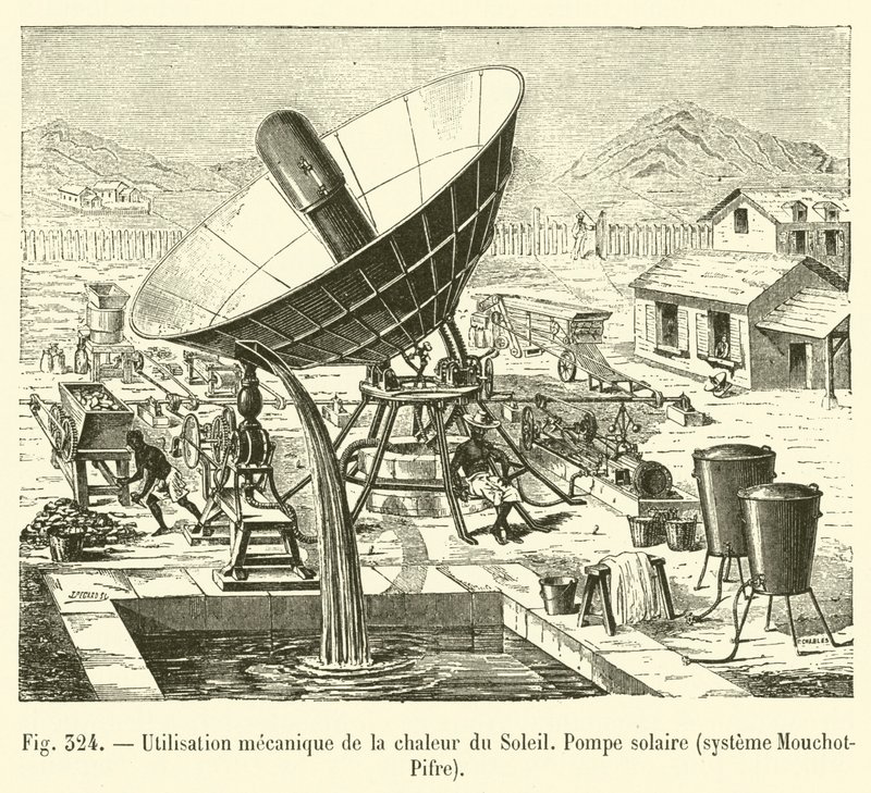 Utilização mecânica do calor do Sol, bomba solar, sistema Mouchot-Pifre (gravação) de French School