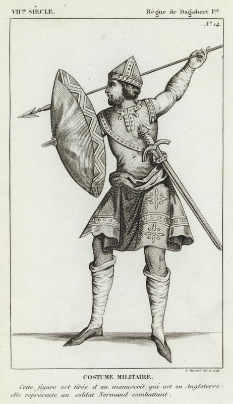 Século VII, Reinado de Dagobert I, Traje Militar (gravura) de French School