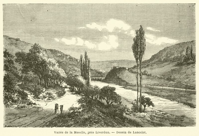 Vale do Mosela, perto de Liverdun (gravura) de French School