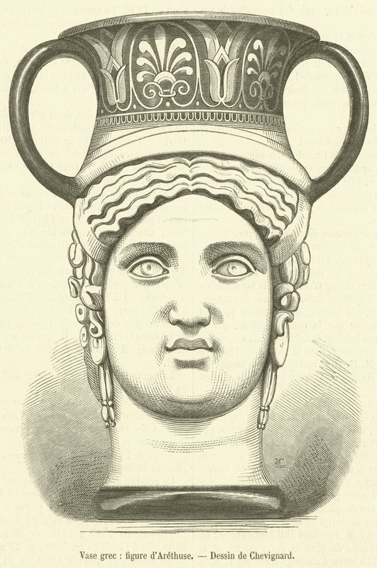 Jarra grega, figura de Arethusa (gravura) de French School