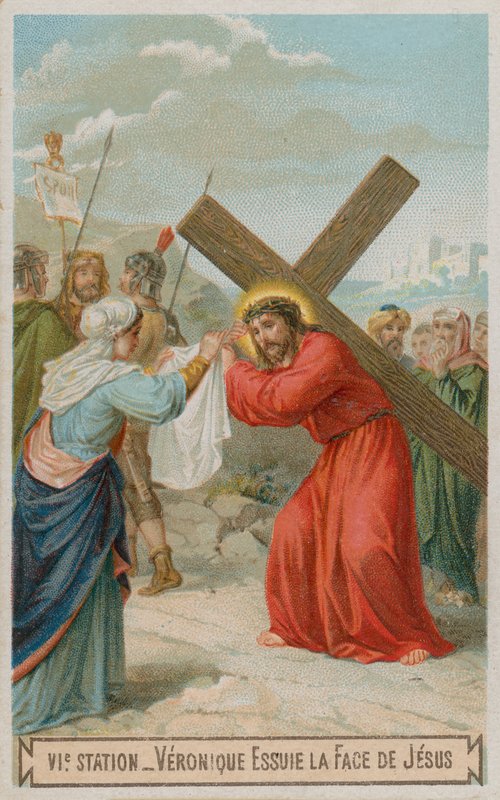 Verônica enxuga o rosto de Jesus. A sexta estação da cruz de French School