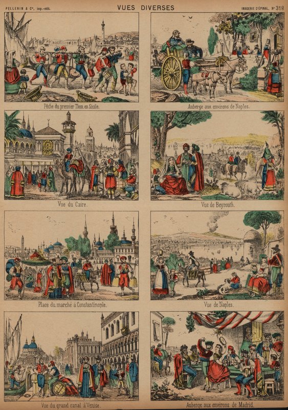 Vistas de todo o mundo (gravação a cores) de French School