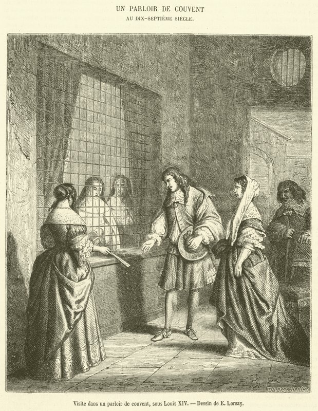 Visita a uma sala de convento sob Louis XIV (gravura) de French School